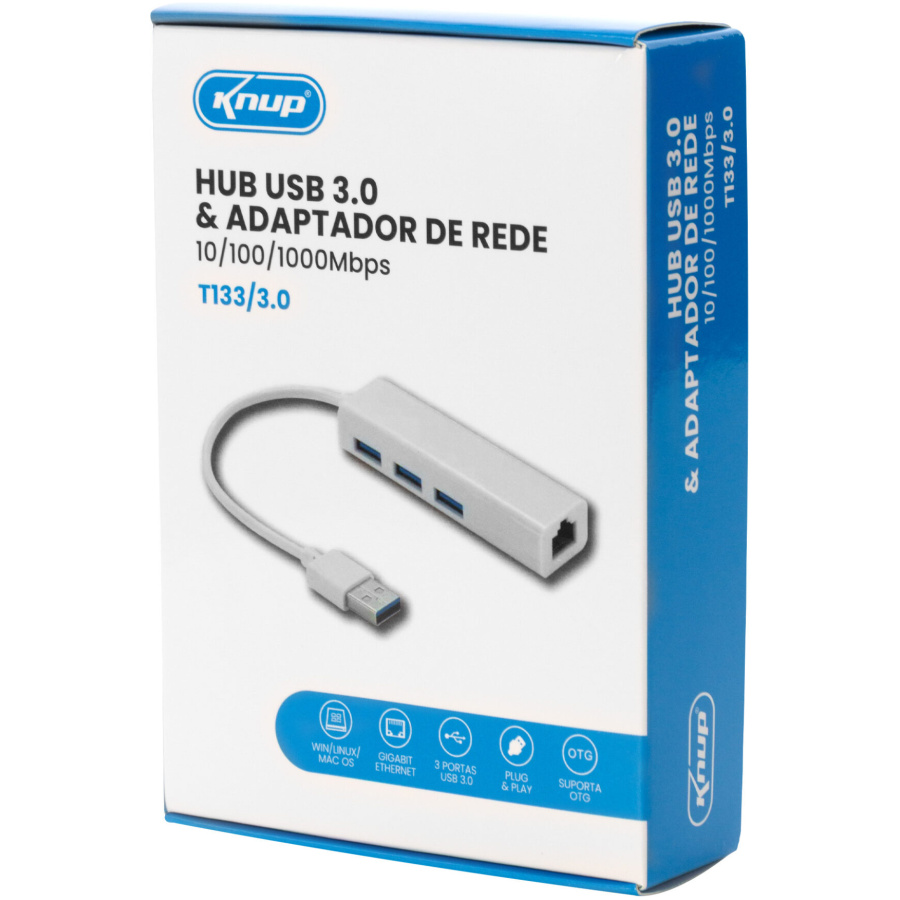 Hub USB e Adaptador de Rede - 3 Portas USB-A e 1 Porta RJ45 - Imagem 3