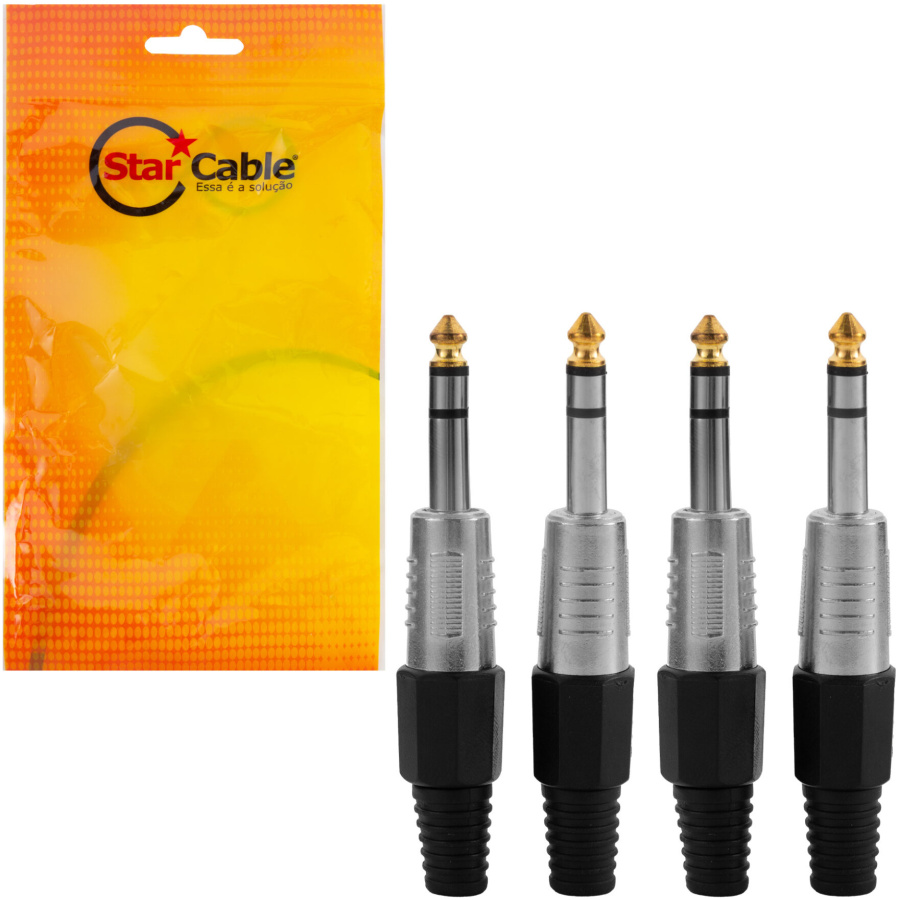 Plug P10 Stereo Ponta Gold - Kit 5 Conectores Pro Star Cable - Imagem 3