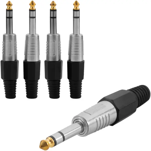 Plug P10 Stereo Ponta Gold - Kit 5 Conectores Pro Star Cable