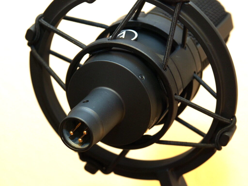 Conector XLR macho de tres pinos de um cabo de microfone